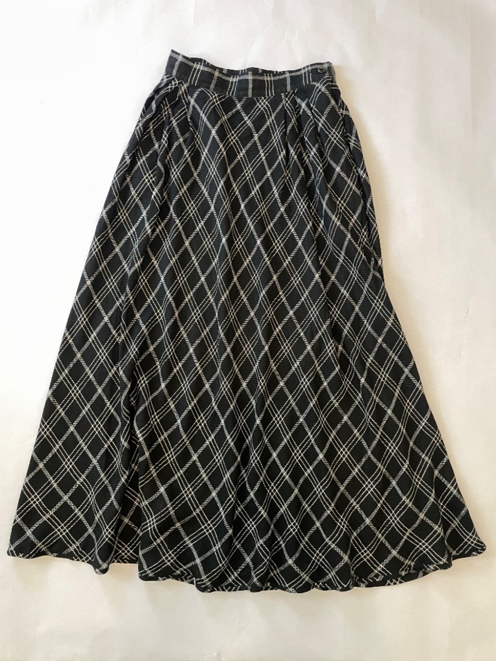 Vintage 90s Emanuel Ungaro Wool Tartan Plaid A Line Midi Skirt, Fairy Goth Sz 8